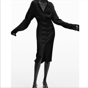 Zara Black Satin Shirt Dress